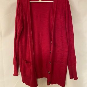 Mossimo Red Sweater Cardigan Pockets Buttons